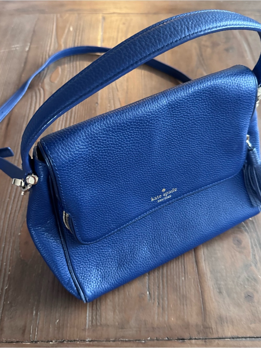kate spade Pebbled Leather Shoulder Bag in Cobalt